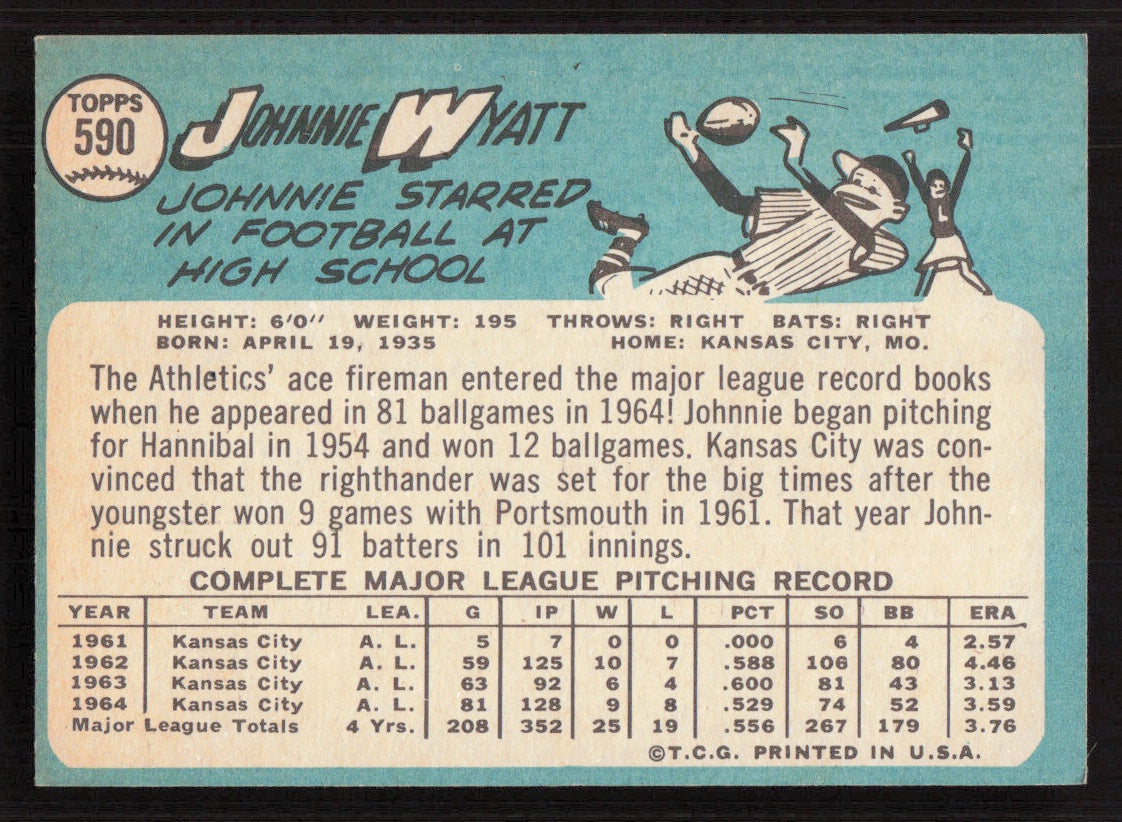 1965 Topps #590 John Wyatt Secondary image