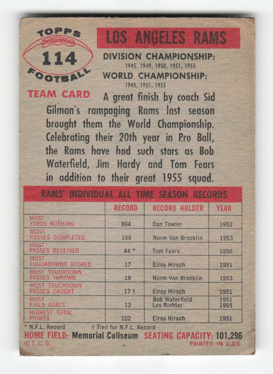 1956 Topps #114 Los Angeles Rams Secondary image