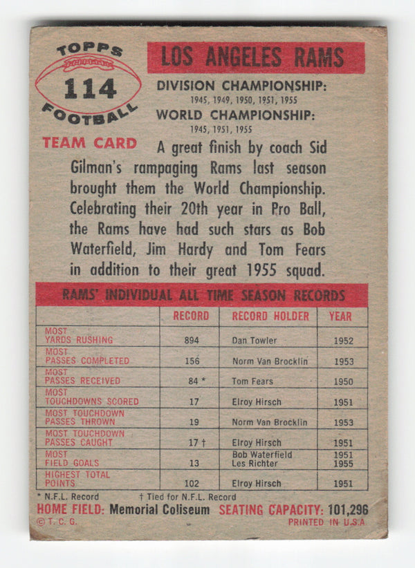 1956 Topps #114 Los Angeles Rams