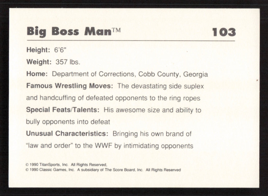 1989 Classic WWF #103 Big Boss Man