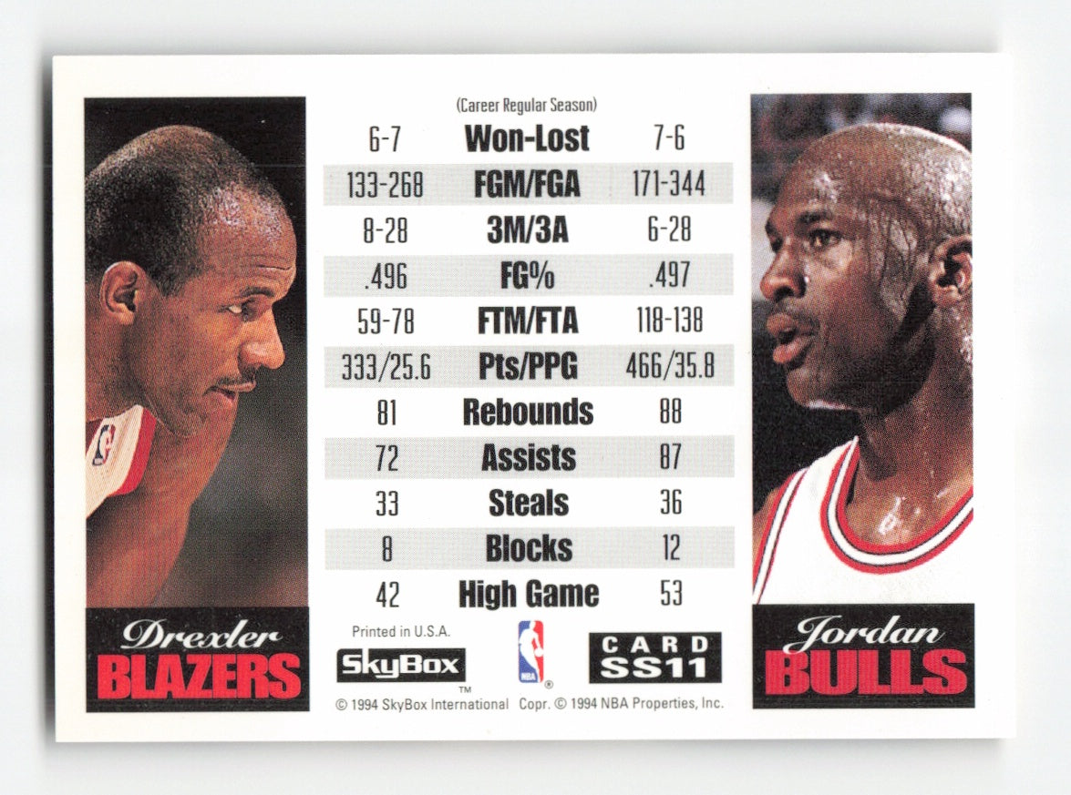 1993-94 SkyBox Premium #SS11 Clyde Drexler / Michael Jordan Showdown Series