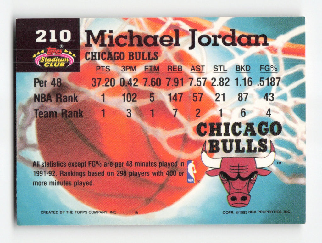 1992-93 Stadium Club #210 Michael Jordan