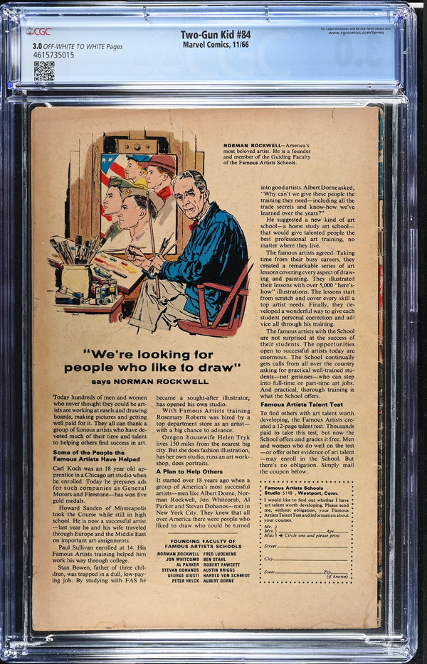 Two-Gun Kid #84 CGC 3.0 back